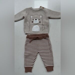 Rene Rofe Kids Bear Sweater & Striped Pants Set 0-3M
